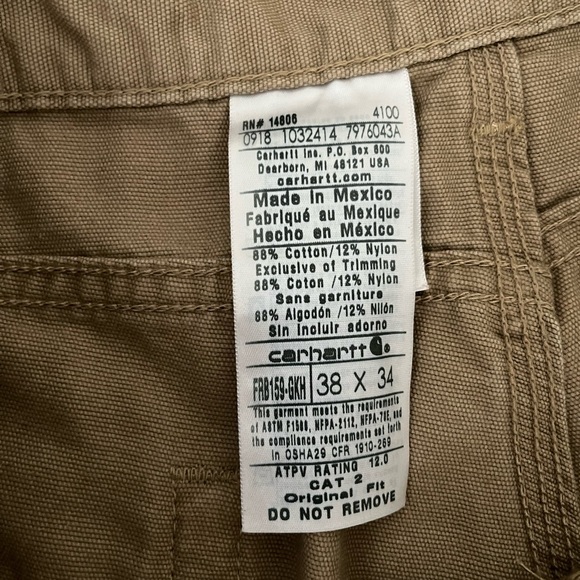 Mens Carhartt Khaki Flame Resistant Work Pants - Picture 3 of 4